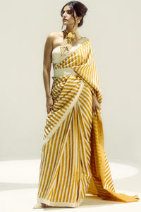Closed Border Ochre Vanilla Stripe Saree