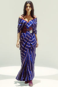Navy Blue Pencil Stripe Saree