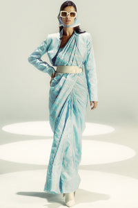 Powder Blue Pencil Stripe Saree
