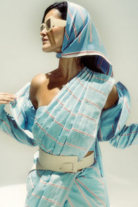 Powder Blue Pencil Stripe Saree