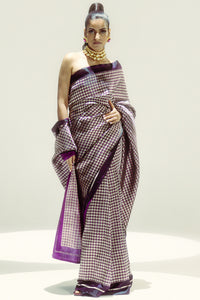 Plum Small Houndstooth Zari Saree