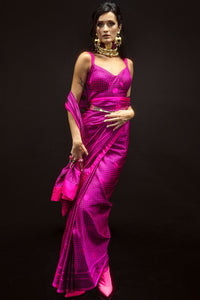 Pink Polka Glen Plaid Saree