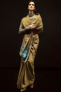 Ochre Big Check Saree