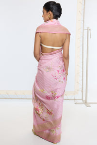 Handwoven Candy Pink Printed Saree
