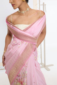 Handwoven Candy Pink Printed Saree