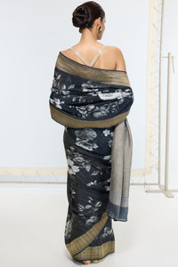 Handwoven Midnight Black Printed Saree