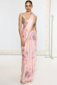 Handwoven Rose Quartz Printed Saree
