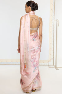 Handwoven Rose Quartz Printed Saree