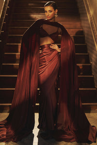 Handwoven Chocolate Brown Satin Saree