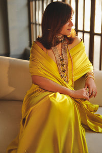 Handwoven Citrine Yellow Silk Saree