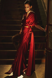 Handwoven Merlot Red Satin Saree