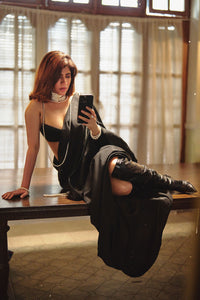 Handwoven Obsidian Black Silk Saree