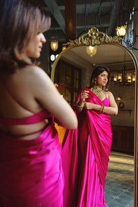 Handwoven Rani Pink Satin Saree