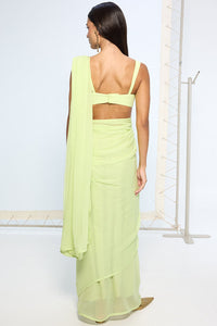 Lime Green Movable Brooch Saree