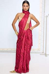 Pink Zebra Print Saree
