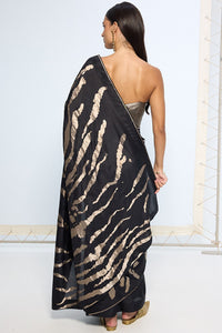 Handwoven Noir & Silver Silk Saree
