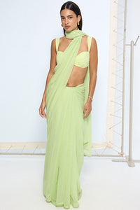 Lime Green Polka Dotted Saree