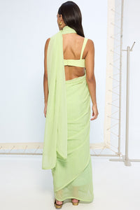 Lime Green Polka Dotted Saree