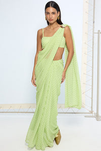 Mint Green Polka Dotted Saree