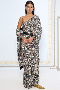 Black & White Leopard Print Saree