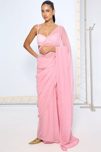 Strawberry Pink Polka Dotted Saree