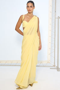 Soft Yellow Movable Brooch Saree