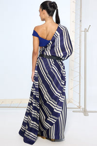 Navy Striped Printed Saree