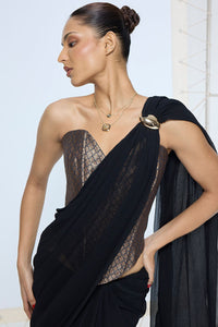 Midnight Black Movable Brooch Saree
