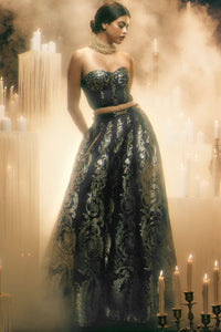 Forget Me Not Lehenga Black