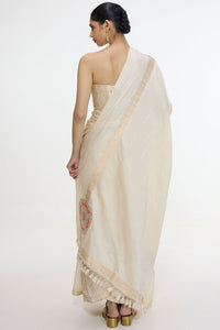 Handwoven Ecru Mashroo Silk Saree