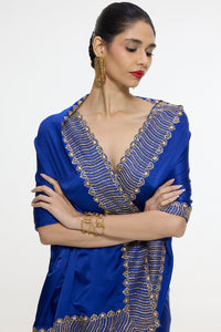 Handwoven Marine Blue Mashroo Silk Saree