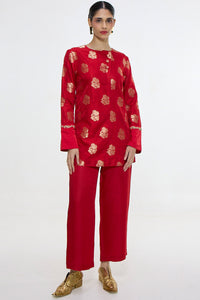 Handwoven Red Short Kurta Set