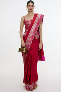 Handwoven Rose Red Silk Saree