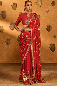Red Crushed Folkstone Saree