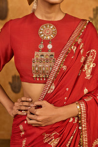 Red Crushed Folkstone Saree
