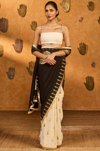Black / White Moon Fish Saree