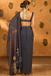 Navy Snow Light Stitched Saree