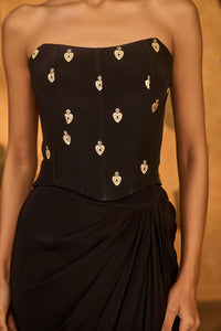Black Heartbeat Draped Corset Set