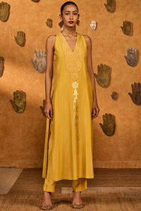 Spiced Ochre Pop Pendant Anarkali Set