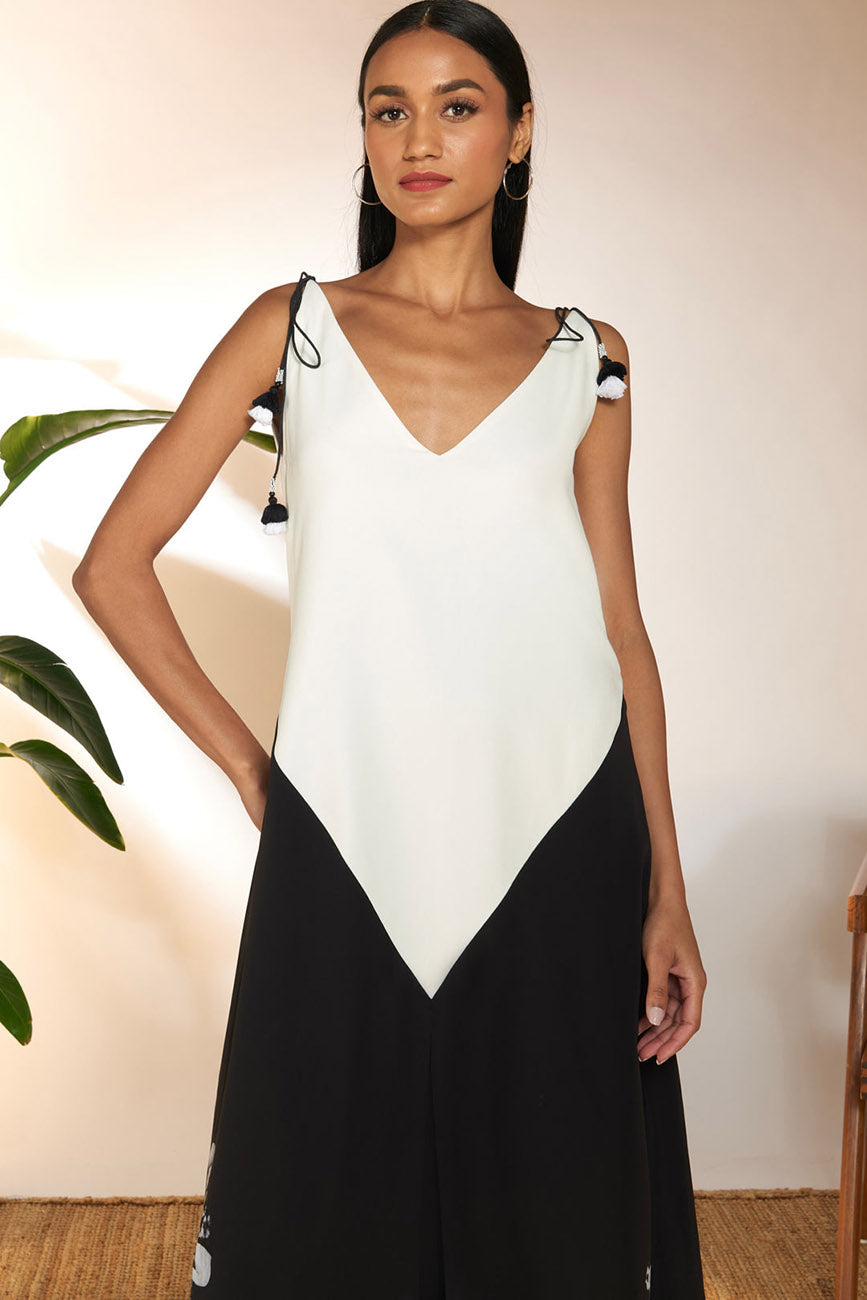 House of Masaba Black And White Tropicool Spaghetti Dress LIVEtheCOLLECTIVE