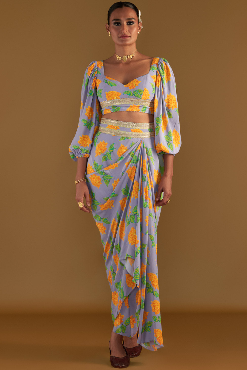 House of Masaba  Lilac Grace Drape Skirt Set – LIVEtheCOLLECTIVE