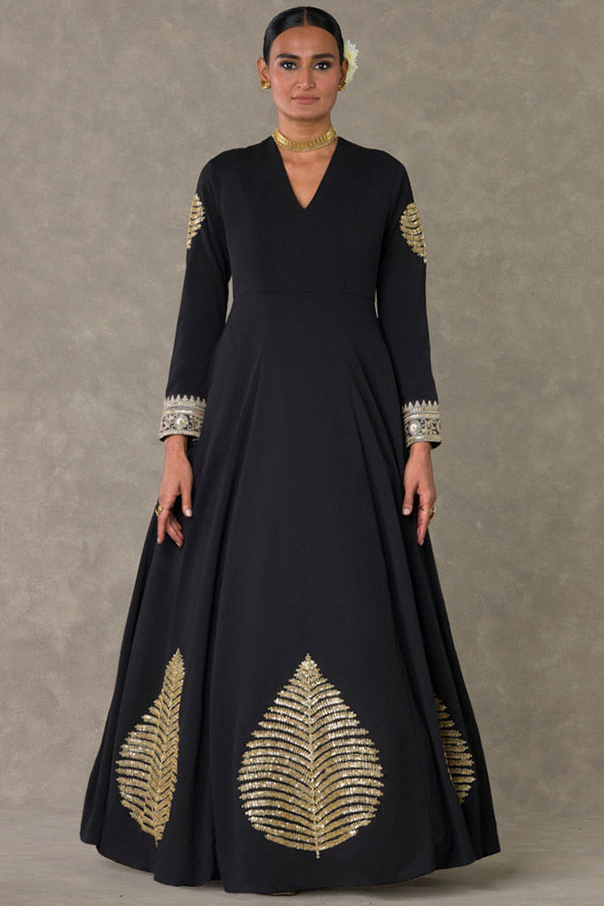 House of Masaba Black V Neck Kashmiri Patti Gown LIVEtheCOLLECTIVE