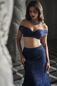 Navy Sequin Skirt Set