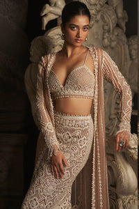 Nude Cream Skirt Jacket Set