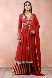 Maroon Anarkali With Palazzo And Dupatta