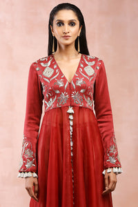 Maroon Anarkali With Palazzo And Dupatta