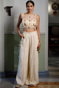 Stone Embroidered Tie-Up Bustier With Pant