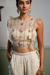 Stone Embroidered Tie-Up Bustier With Pant