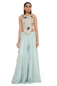 Blue Georgette Embroidered Choli With Silk Sharara