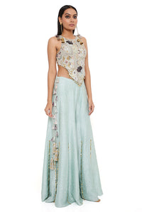 Blue Georgette Embroidered Choli With Silk Sharara